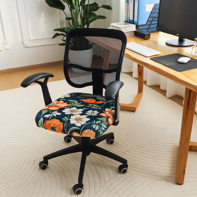 FORCHEER Office Chair Seat Covers 20x20inch Velvet Floral Strech Computer Desk Chair Seat Cushion Slipcover with Buckle1 Piece- Velvet Floral - Image 4
